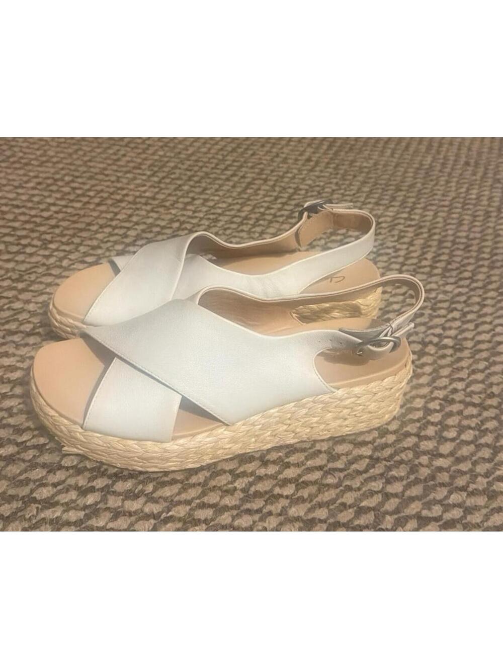 Clark’s Kimmei Cross White Leather Espadrille  Size 8